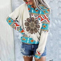 Дулкови за жени Ацец графички џемпер со качулка за шиење графички лабави врвови на блуза пулвер