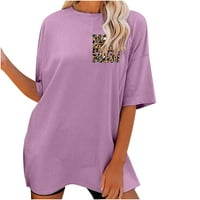 Модна Женска Каузална Тркалезна Врата Печатена Блуза Маица Со Кратки Ракави Летни Врвови Виолетова XL
