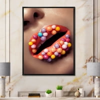 DesignArt „Затвори на креативно шминка на женски усни со модерно врамен платно на платното во wallидна уметност