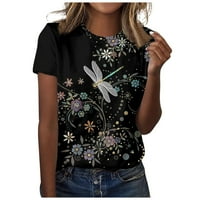 Блузи За Женски Маици Летни Кошули Со Кратки Ракави Обични О-Вратот Лабави Основни Врвови Обични Блузи XL