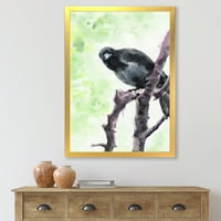 DesignArt 'iousубопитна врана која седи на гранка' Традиционалниот врамен уметнички принт