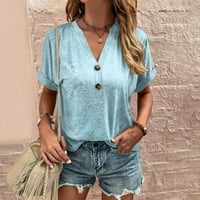 Печатени Блузи со кратки Ракави Рекреативни Модни Врвови За Вратот За Жени Небесно Сина XL