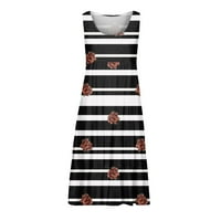 Женски Фустани V-Вратот Мода Должина На Коленото Печатено Сонце Фустан Без Ракави Летен Фустан Темно Сива 2XL