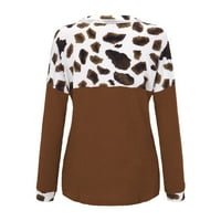 Maseенски моден леопард печатено цврсто шиење на лабаво копче V-врат со долг ракав плетен џемпер за пулвер