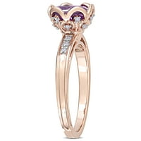 Miabellaенски женски 1- карат аметист карат дијамант 14kt розово злато 3-камен-прстен за ангажман