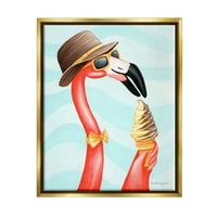 Sumn Industries Dapper Flamingo летен летен сладолед конус закуска графичка уметност металик злато лебдечки врамени платно печатење