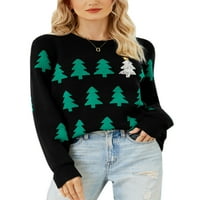 Авамо Дами Пуловер Божиќни Џемпери Со Долги Ракави Џемпери За Печатење Дрвја Врвови На Скокачи За Празнична Трикотажа Божиќен