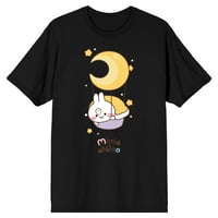 Мими и Неко Мими Ноќна месечина и starsвезди на екипажот на екипажот за кратки ракави со кратки ракави, црна маица-средна маица
