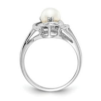 14к бело злато FW култивиран бисер вистински дијамантски прстен