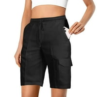 Егуивин женски обични цврсти карго панталони шорцеви еластични џебови на половината, плетени обични панталони