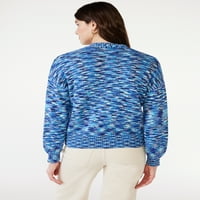 Бесплатно склопување женски кардиган џемпер со џебови за лепенка, средна тежина, големини XS-XXXL