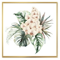 DesignArt 'Букет со орхидеи лисја од кокос и традиционално платно платно за печатење на платно