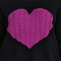Женски Каузален Пуловер За Печатење На Срце Џемпер Со Преголеми Долги Ракави Вратот На Екипажот Плетење Срцев Скокач Врвови