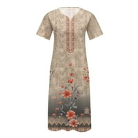Dyegold Sundresses за жени случајно лето - плус големина летни фустани за жени со кратки ракави со кратки ракави, цветни печати,