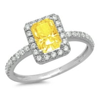 1.96 кт смарагд сече жолт симулиран дијамант 14к бело злато годишнина ангажман хало прстен големина 4.25