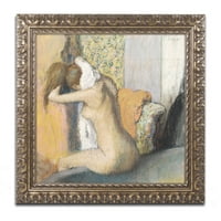 Трговска марка ликовна уметност После бањата, жената што го суши вратот платно уметност од Едгар Дегас, златна украсна рамка