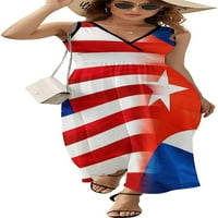 Кубанско Знаме Женски Без Ракави Лабав Макси Фустан Длабок V Врат Секојдневни Долги Фустани