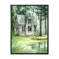 DesignArt „Стара прогонувана куќа во езерото„ Порна шума “езерото, врамена платно за печатење на wallидни уметности