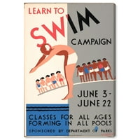 Пистата авенија спорт и тимови wallидни уметности платно отпечатоци „Научете да пливате гроздобер“ пливање - сина, бела боја