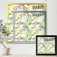 DesignArt 'Yellowолти цвеќиња, тропско зеленило со Flamingo IV' модерен врамен уметнички принт