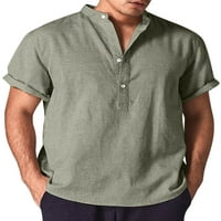 Haite Men копче надолу по Хенли пуловер Обични маици со цврста боја, спортски кратки ракави обична маица