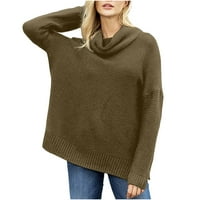 Есенски џемпери за жени мода со цврста плетена тешка територија џемпер со долги ракави