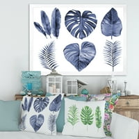 DesignArt „Сини акварели тропски лисја I“ фарма куќа врамена уметност
