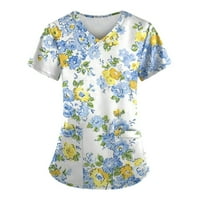 Блузи За Жени Мода Пролет И Лето Масло Сликарство Печати V-Вратот Краток Ракав Работна Облека СО Џебови Врвови 3XL