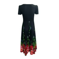 Хуачен Женски Моден Бутик Сонце Лен Квадратен Врат Позиционирање На Кратки Ракави Повеќебоен Фустан За Печатење