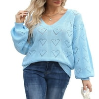 Џемпери за жени шутираат против вратот пулвер џемпер срце случајна долга ракав плетен џемпер врвови когилд