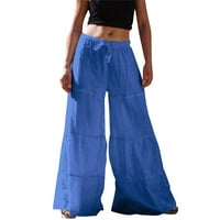 Женски панталони женски случајни еластични половини цврсти удобни џогирање џогер панталони со џебови сини м